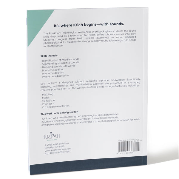 Pre-Kriah Phonological Awareness Workbook — Level 2 (5-Pack)